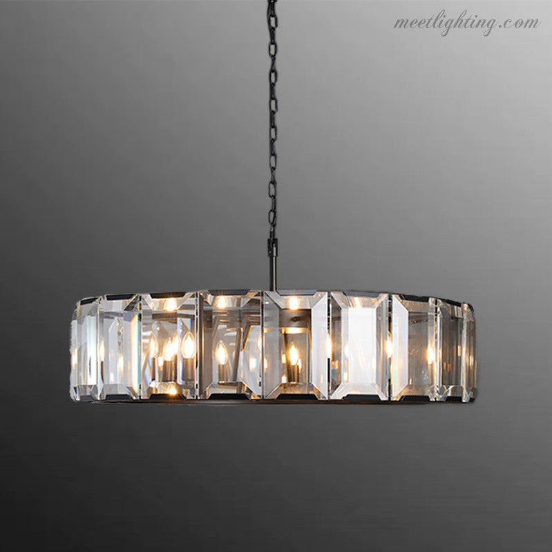 19-Inch Round Crystal Chandelier with Faceted Glass Prisms for Dining Room & Living Room