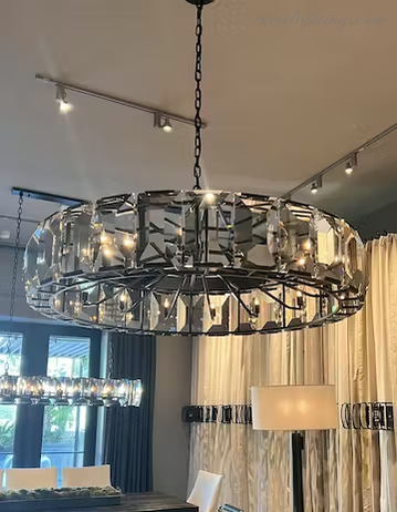 19-Inch Round Crystal Chandelier with Faceted Glass Prisms for Dining Room & Living Room