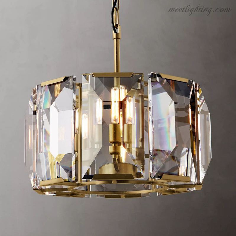 19-Inch Round Crystal Chandelier with Faceted Glass Prisms for Dining Room & Living Room