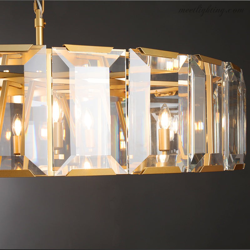 19-Inch Round Crystal Chandelier with Faceted Glass Prisms for Dining Room & Living Room