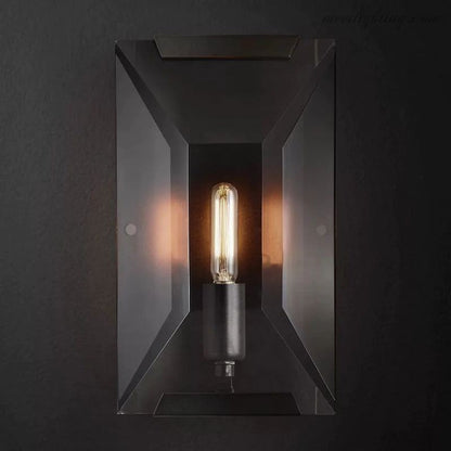 Faceted Crystal Glass Wall Light Fixture with Metal Frame for Living Room & Hallway