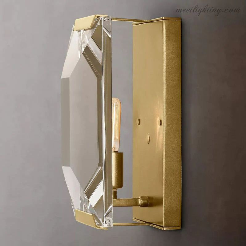 Faceted Crystal Glass Wall Light Fixture with Metal Frame for Living Room & Hallway