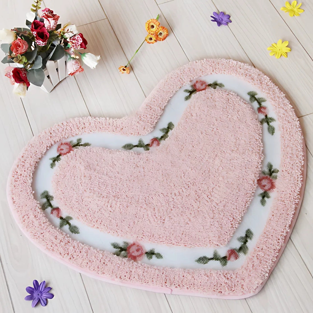 Haven Bath Mat - Heart-Shaped Soft Microfiber, Non-Slip Design