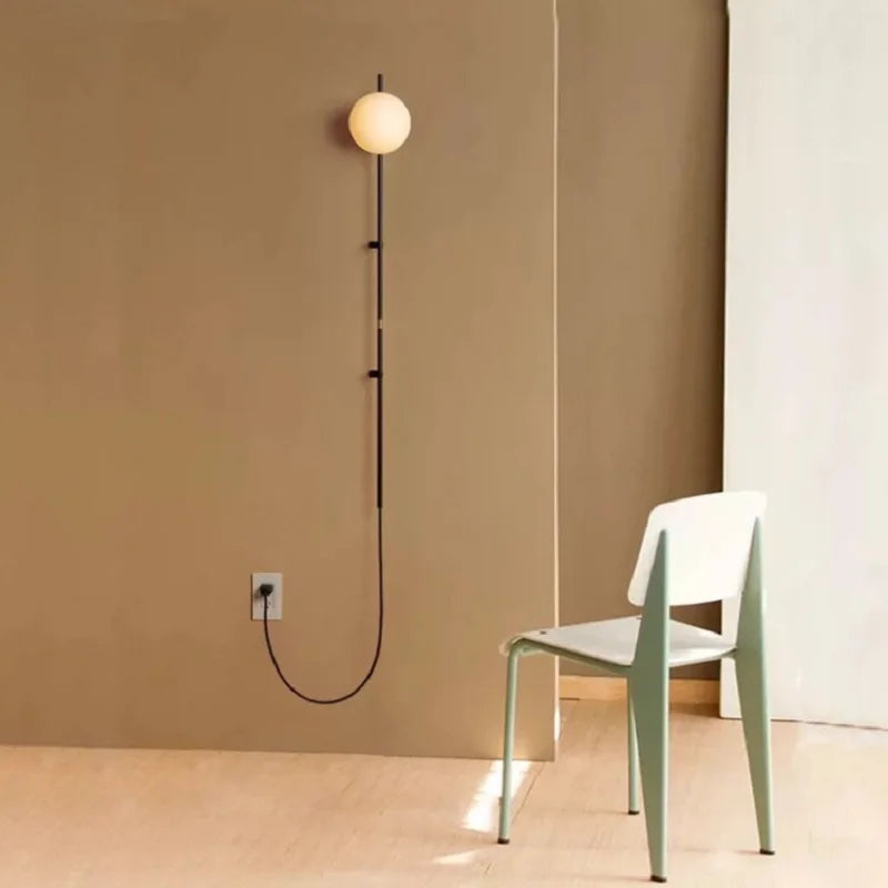 Plug-In Wall Sconce Light with Adjustable Arm for Bedroom Living Room Hallway Office Black White Modern Minimalist Reading Lamp Fixture Easy