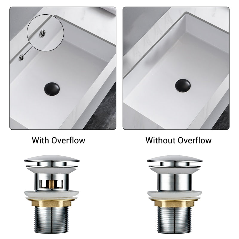 Vessel Sink Drain Assembly with Pop-Up Stopper for Modern Bathrooms – Overflow & Non-Overflow Configurations
