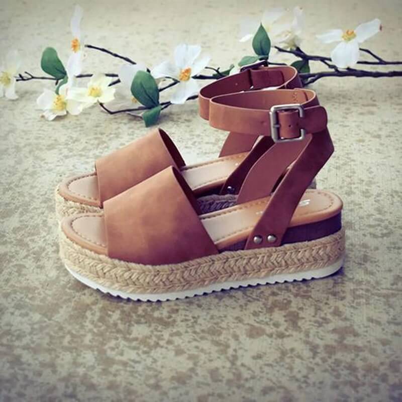 Women's Ankle Strap Platform Wedge Sandals Open Toe Buckle Shoes for Summer Casual Wear