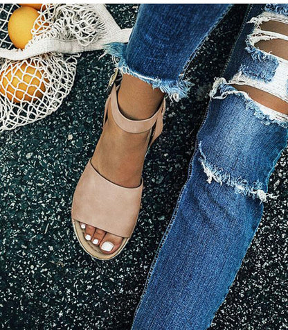 Women's Ankle Strap Platform Wedge Sandals Open Toe Buckle Shoes for Summer Casual Wear