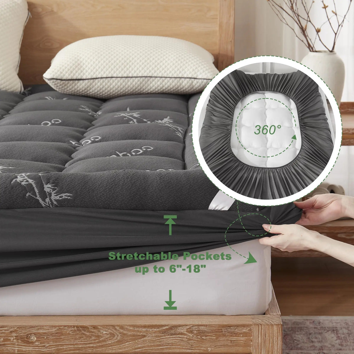 Bamboo Mattress Toppers Quilted Ultra Soft, Cooling Mattress Topper Twin Queen King, Non Toxic Bed Topper for Hotel Use