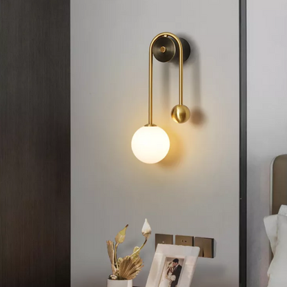 Glass Shade Wall Sconce Light with Brass-Finish Metal Frame for Hallway, Bedroom, Living Room & Bathroom Lighting