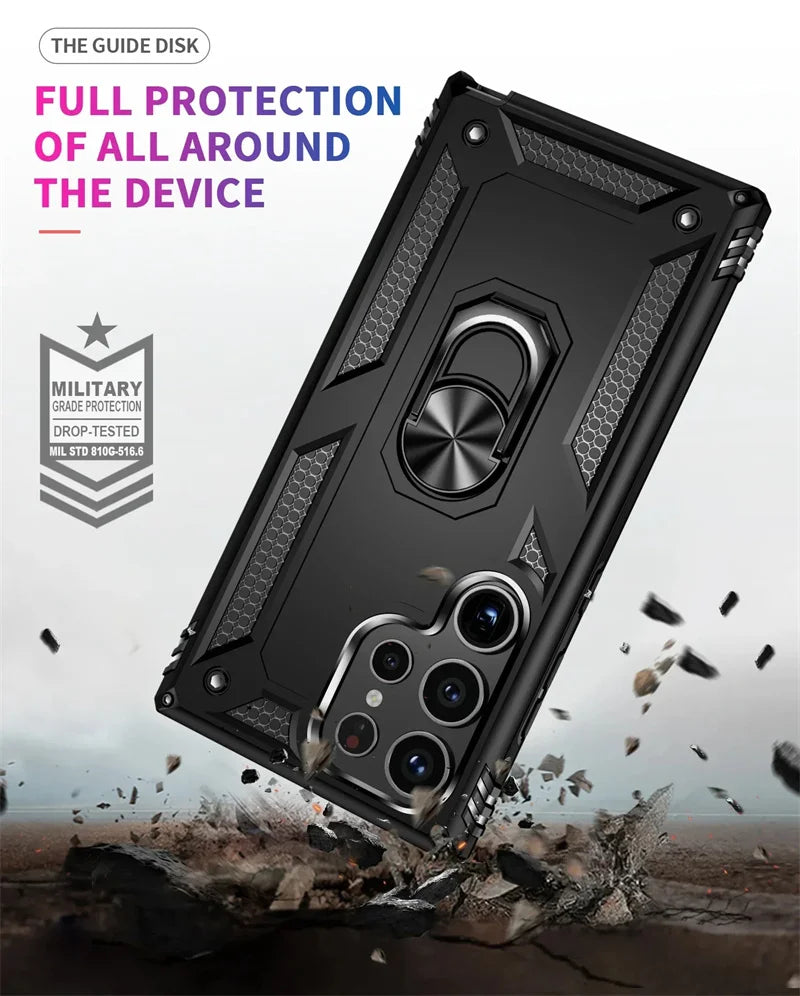 Samsung Galaxy Rugged Case with Ring Stand & Magnetic Mount – Shockproof Hard Shell Cover for Daily Drop Protection