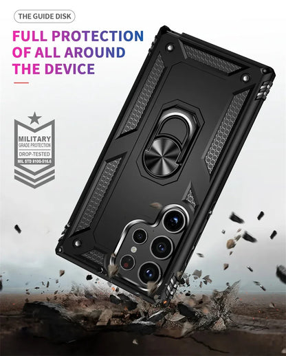 Samsung Galaxy Rugged Case with Ring Stand & Magnetic Mount – Shockproof Hard Shell Cover for Daily Drop Protection