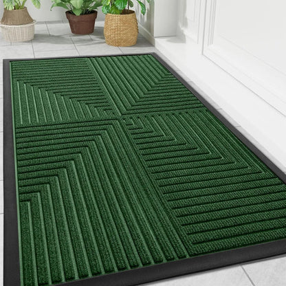 Heavy-Duty Rubber Entrance Mat with Striped Polyester Surface | Non-Skid Grip for Foyers, Hallways & Mudrooms | Traps Moisture & Debris