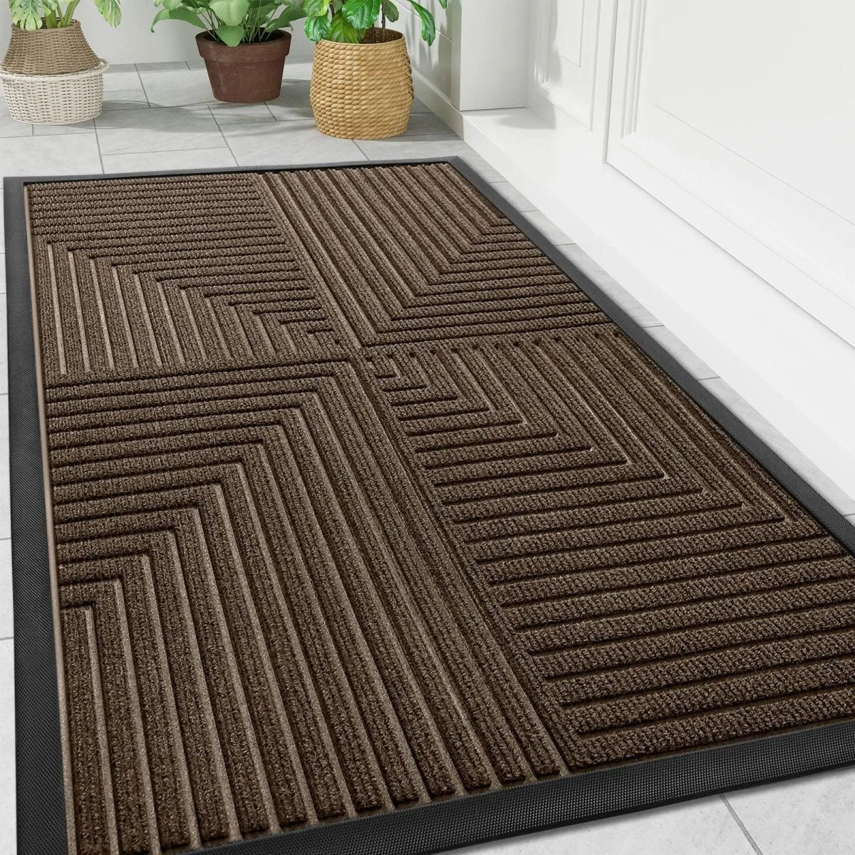 Heavy-Duty Rubber Entrance Mat with Striped Polyester Surface | Non-Skid Grip for Foyers, Hallways & Mudrooms | Traps Moisture & Debris