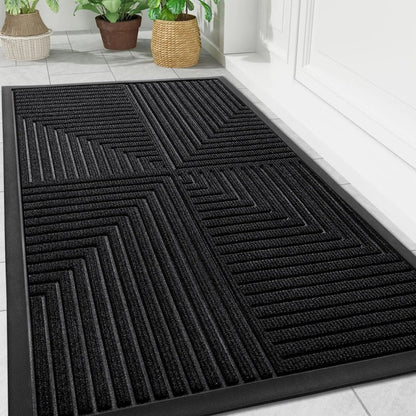 Heavy-Duty Rubber Entrance Mat with Striped Polyester Surface | Non-Skid Grip for Foyers, Hallways & Mudrooms | Traps Moisture & Debris
