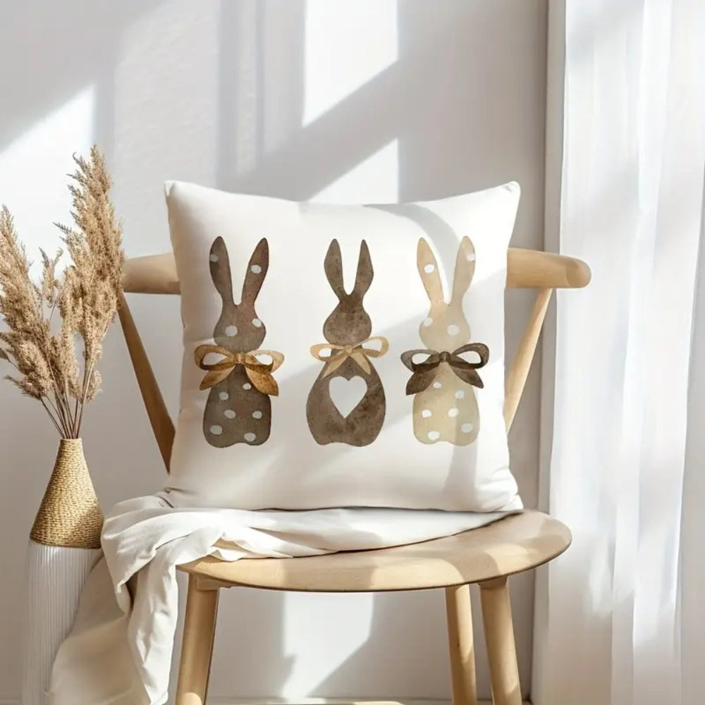 Hemp Bunny Cushion Cover - Eco-Friendly, Whimsical Design for Sofa