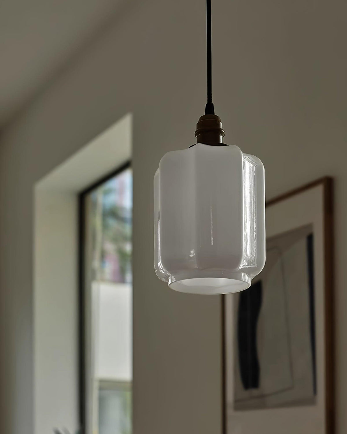 Glass Globe Hanging Light with Adjustable Cord White Brass Ceiling Fixture for Bedroom Dining Room Kitchen Island Brass Finish 6 Inch Pendan