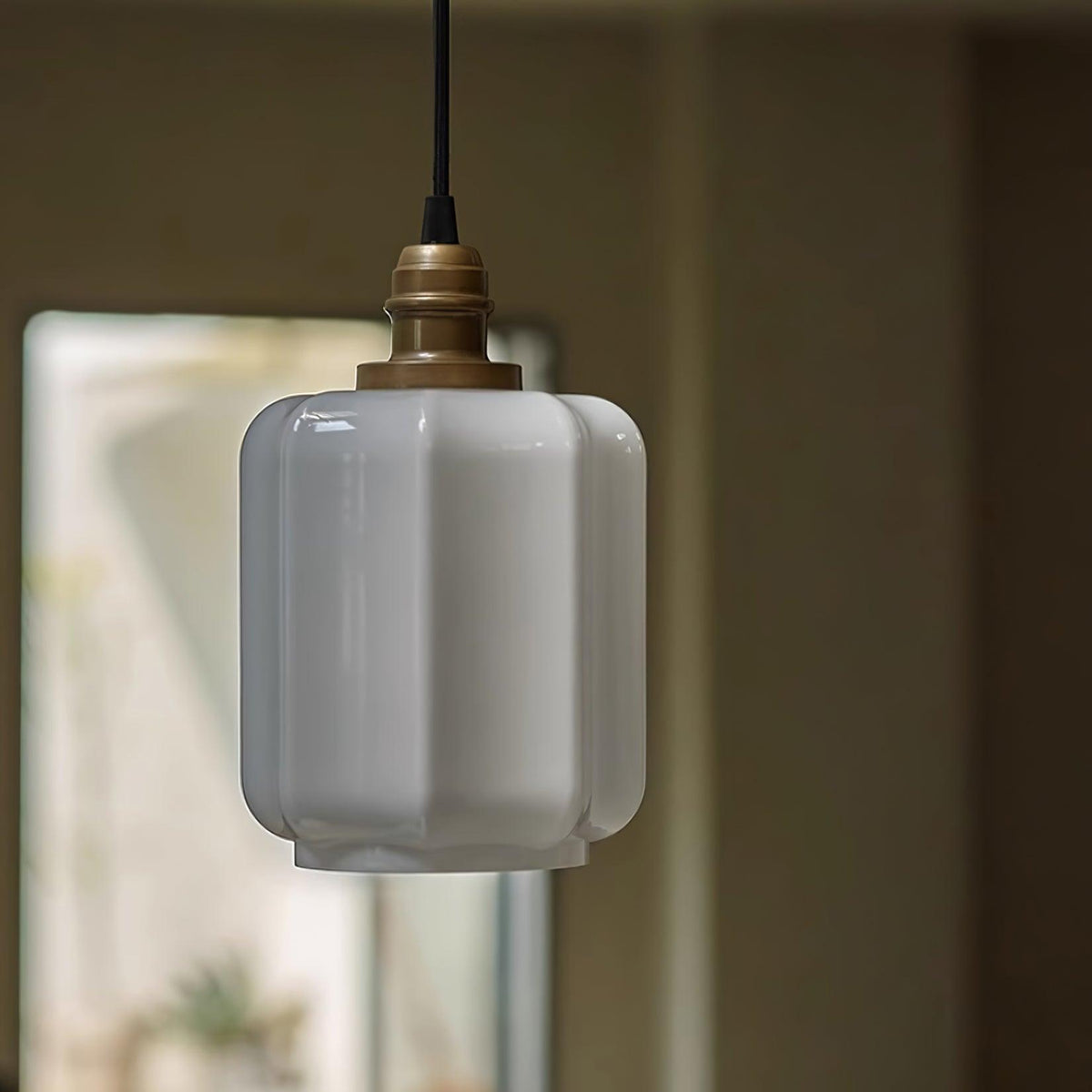 Glass Globe Hanging Light with Adjustable Cord White Brass Ceiling Fixture for Bedroom Dining Room Kitchen Island Brass Finish 6 Inch Pendan