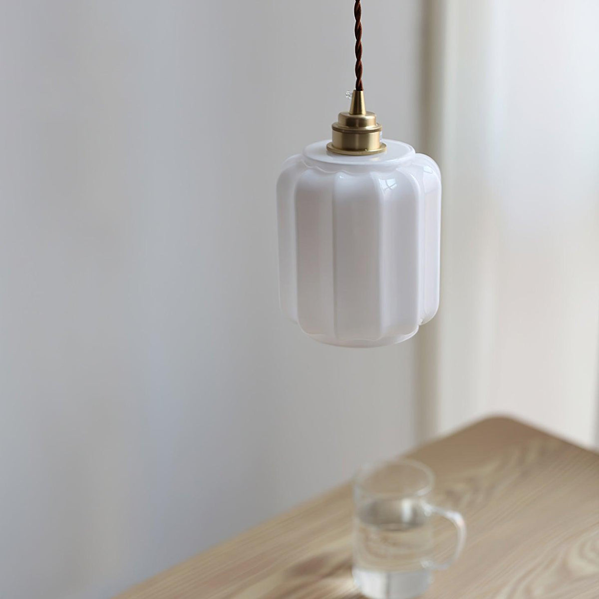 Glass Globe Hanging Light with Adjustable Cord White Brass Ceiling Fixture for Bedroom Dining Room Kitchen Island Brass Finish 6 Inch Pendan