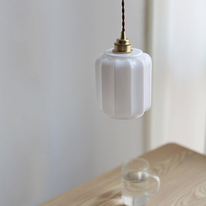 Glass Globe Hanging Light with Adjustable Cord White Brass Ceiling Fixture for Bedroom Dining Room Kitchen Island Brass Finish 6 Inch Pendan