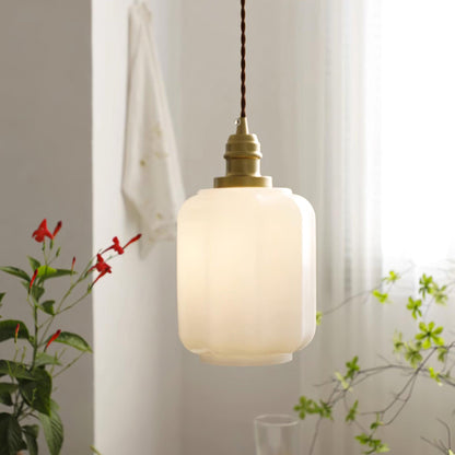 Glass Globe Hanging Light with Adjustable Cord White Brass Ceiling Fixture for Bedroom Dining Room Kitchen Island Brass Finish 6 Inch Pendan