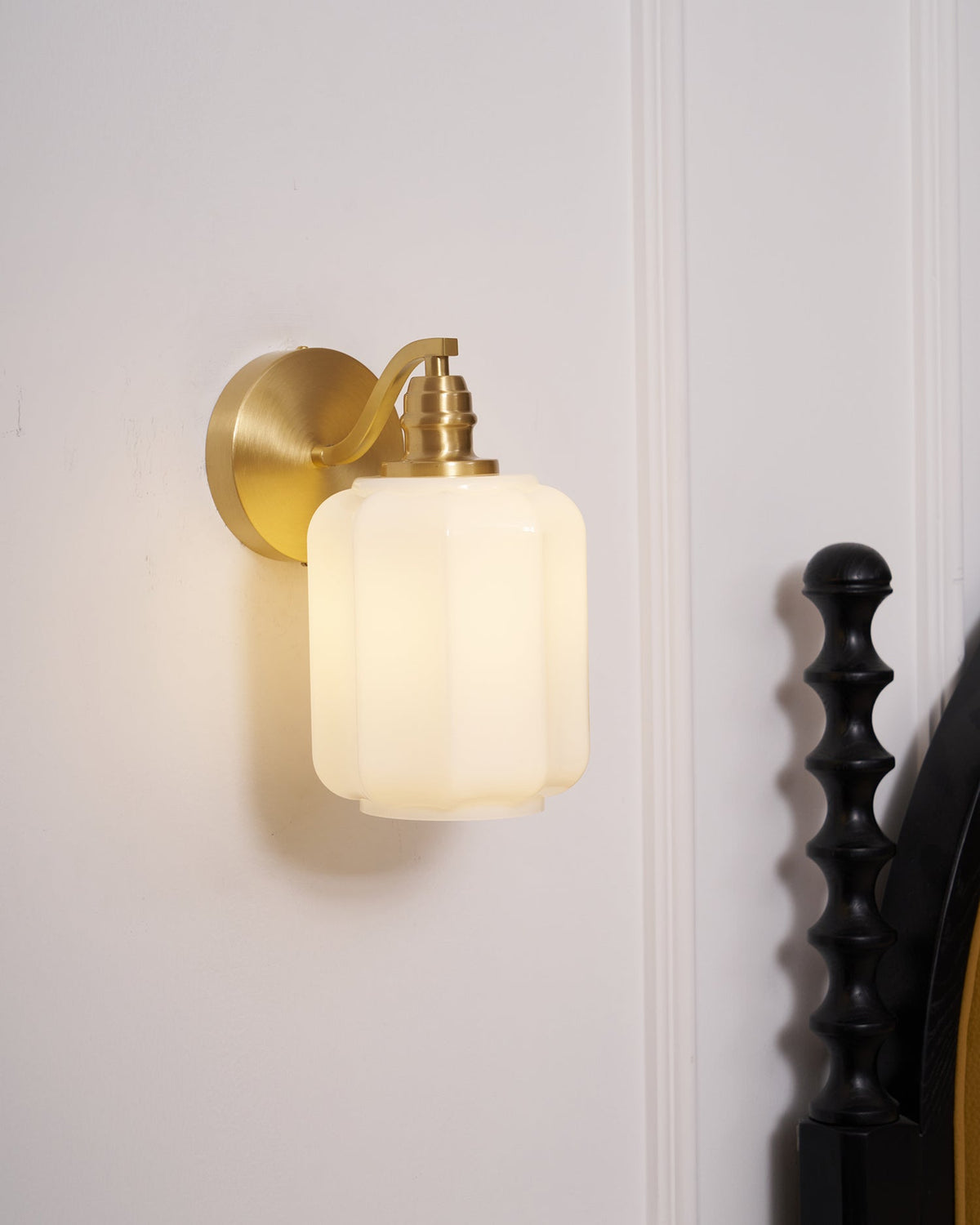 Indoor Sconce Light with Milky Shade and Antique Metal Frame for Hallway Bedroom Living Room Entryway Ambient Glow Fixture 9.8 in Tall