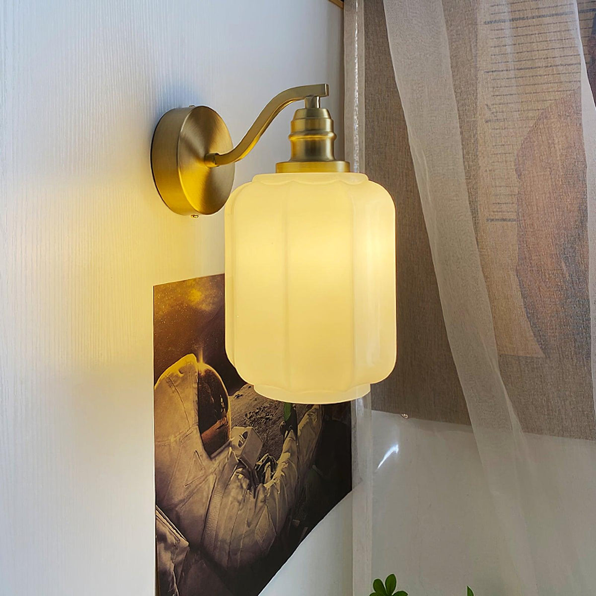 Indoor Sconce Light with Milky Shade and Antique Metal Frame for Hallway Bedroom Living Room Entryway Ambient Glow Fixture 9.8 in Tall
