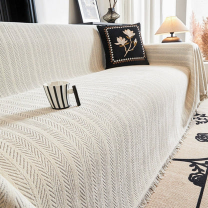 Textured Chenille Sofa Throw Cover with Tassels – Non-Slip Pet-Proof Furniture Protector for Couch