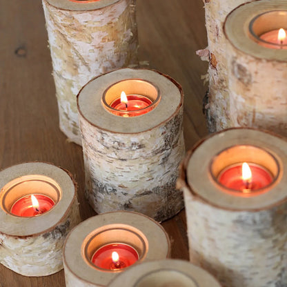 Natural Wood Tealight Stand 2-8 Inches Farmhouse Table Accent Organic Bark Texture Mantel Display Home Centerpiece Décor