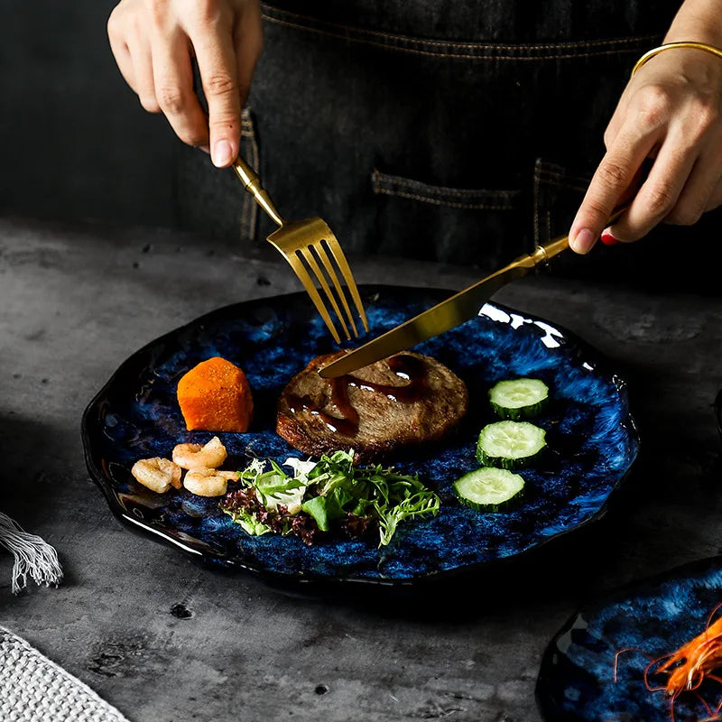 Ceramic Tableware Collection 10-Piece Set with Celestial Blue Pattern for Family Dinners Casual Dining Formal Entertaining Kitchen Essential