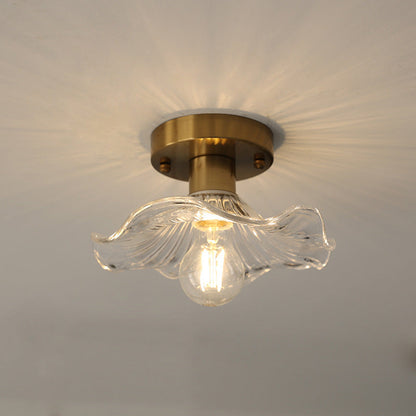 23-Inch Flush Mount LED Light Fixture Green Floral Glass Shade for Bedroom Hallway Low Ceiling Rooms Ambient Overhead Lighting