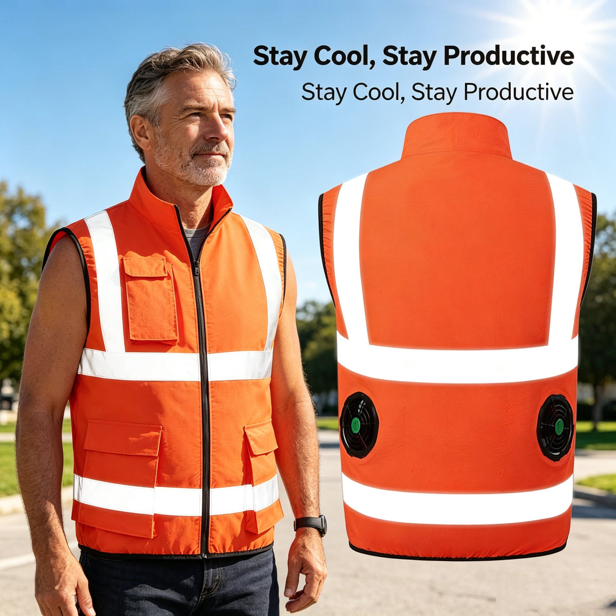 Ortekor High-Performance Cooling Vest with Built-in Fans & Reflective Stripes for Men