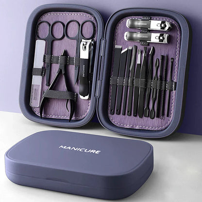 LuxNails | Professional Stainless Steel Manicure Kit with 18 Tools | Compact Storage Box for Effortless Nail Care