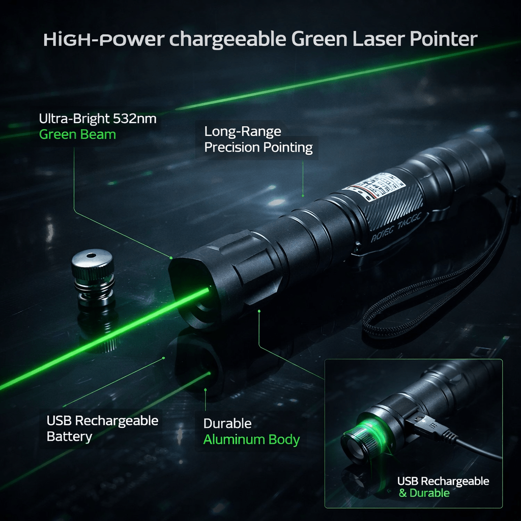 Green Laser Pointer, USB Rechargeable Laser Pointer Pen, Long Range Laser Pen for Presentations and Stargazing