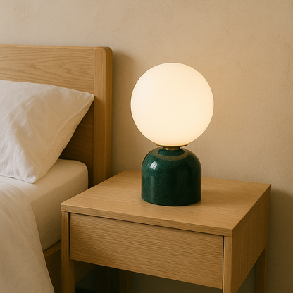 Minimalist Globe Accent Lamp with Natural Stone Base – Frosted Sphere Design for Nightstands, Side Tables & Console Styling – Soft Glow Illu