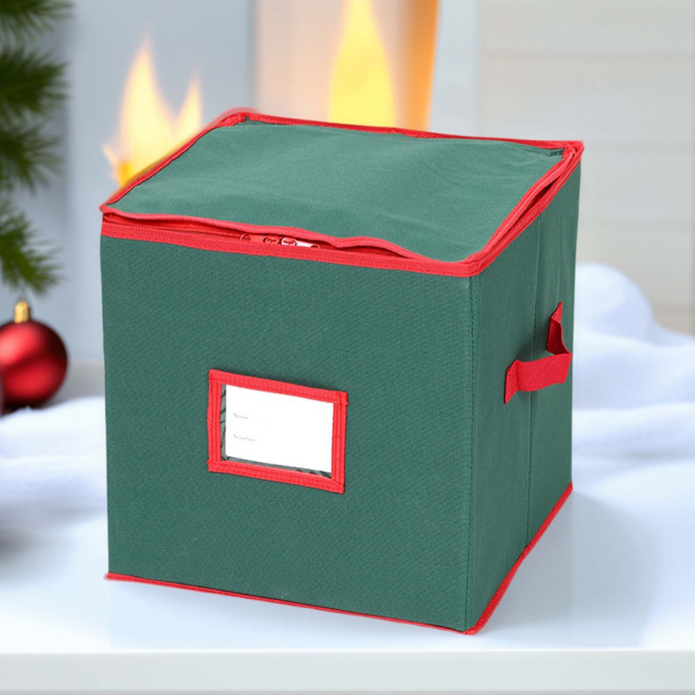 Holiday Organizer | Christmas Ornament Storage Box with Adjustable Dividers | Durable Design for Easy Access