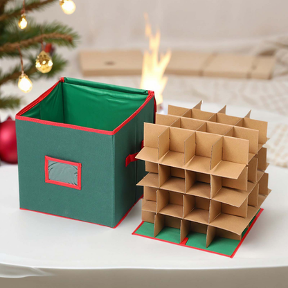 Holiday Organizer | Christmas Ornament Storage Box with Adjustable Dividers | Durable Design for Easy Access