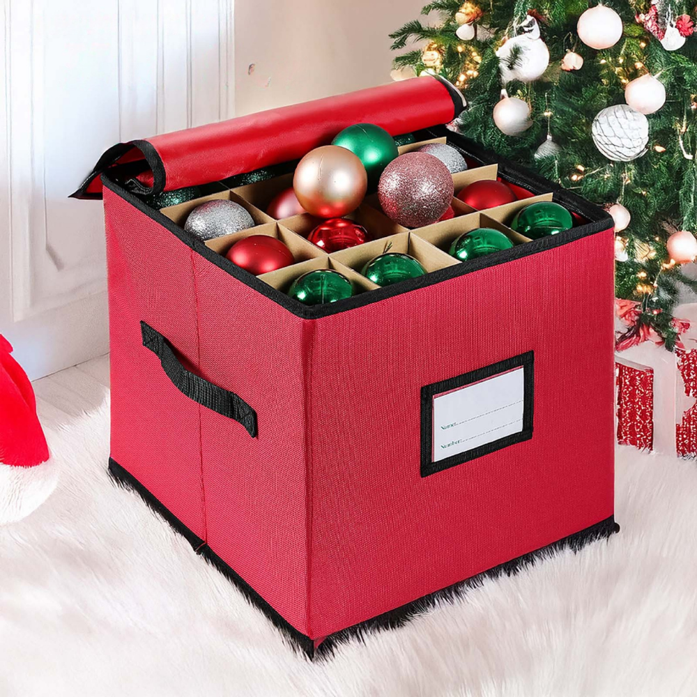 Holiday Organizer | Christmas Ornament Storage Box with Adjustable Dividers | Durable Design for Easy Access