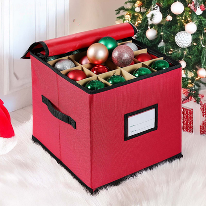 Holiday Organizer | Christmas Ornament Storage Box with Adjustable Dividers | Durable Design for Easy Access