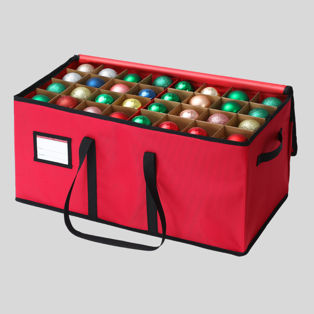 Holiday Organizer | Christmas Ornament Storage Box with Adjustable Dividers | Durable Design for Easy Access