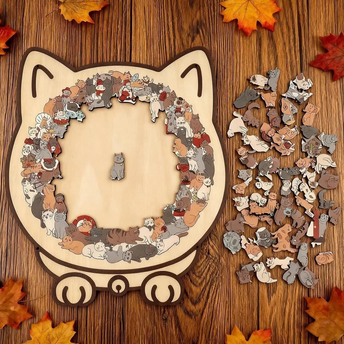 Wooden Cat Silhouette Jigsaw Puzzle 135 Pieces for Adults & Kids | Tabletop Decoration & Screen-Free Activity