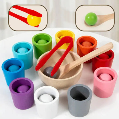Wooden Color Matching Toy Set with Balls and Cups for Toddlers – Educational Sorting Activity for Kids 3+