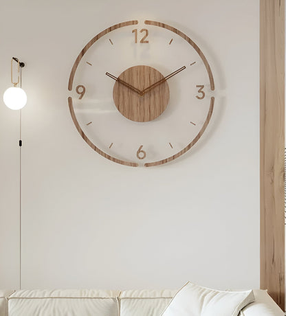 Silent Wall Clock with Wood and Acrylic Face – Modern Minimalist Timepiece for Living Room, Bedroom, Office