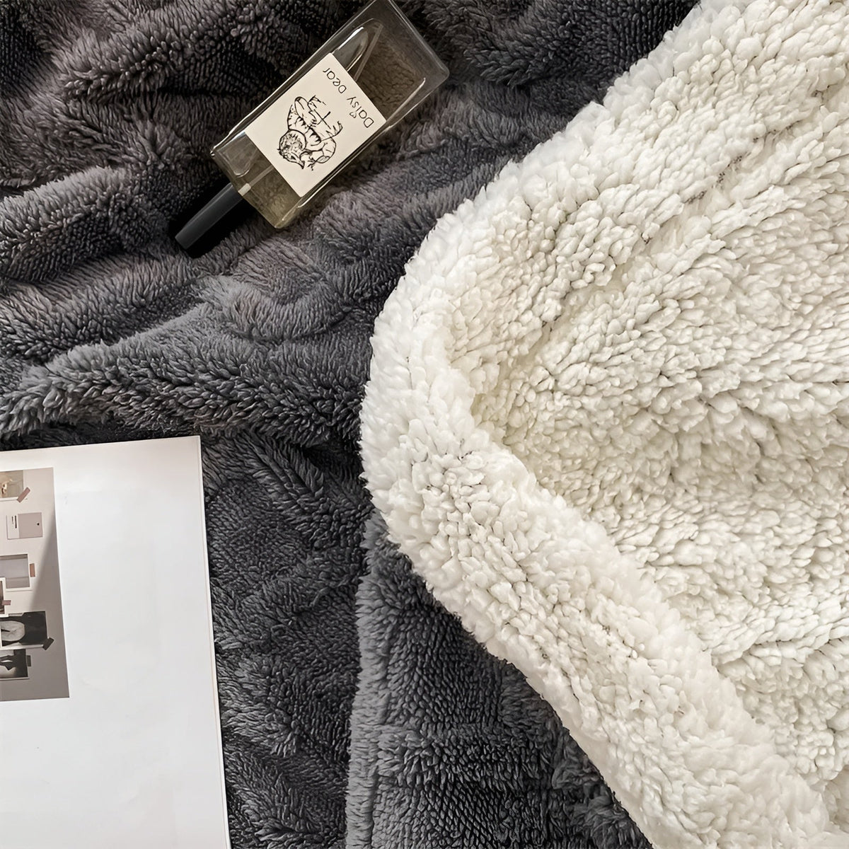 Reversible Sherpa Throw Blanket 59×79 Inches Soft Polyester for Couch Bed Chair Gray White Lightweight Winter Warmth Layer Bedroom Living Ro