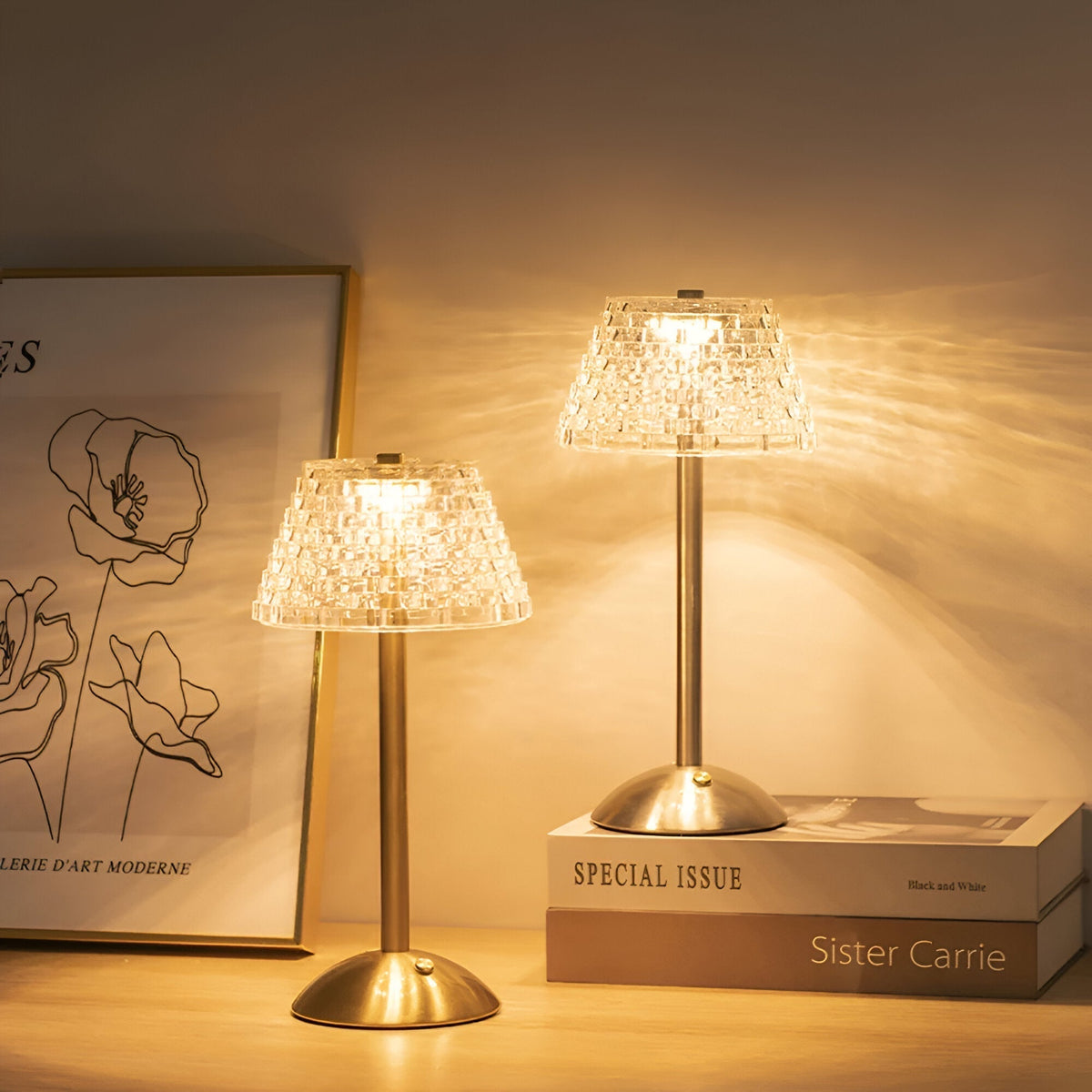 Rechargeable Touch Lamp 6 in Glass Shade Cordless Bedside Nightstand Light with Dimmer 3 Light Modes Portable Ambient Lighting for Bedroom L