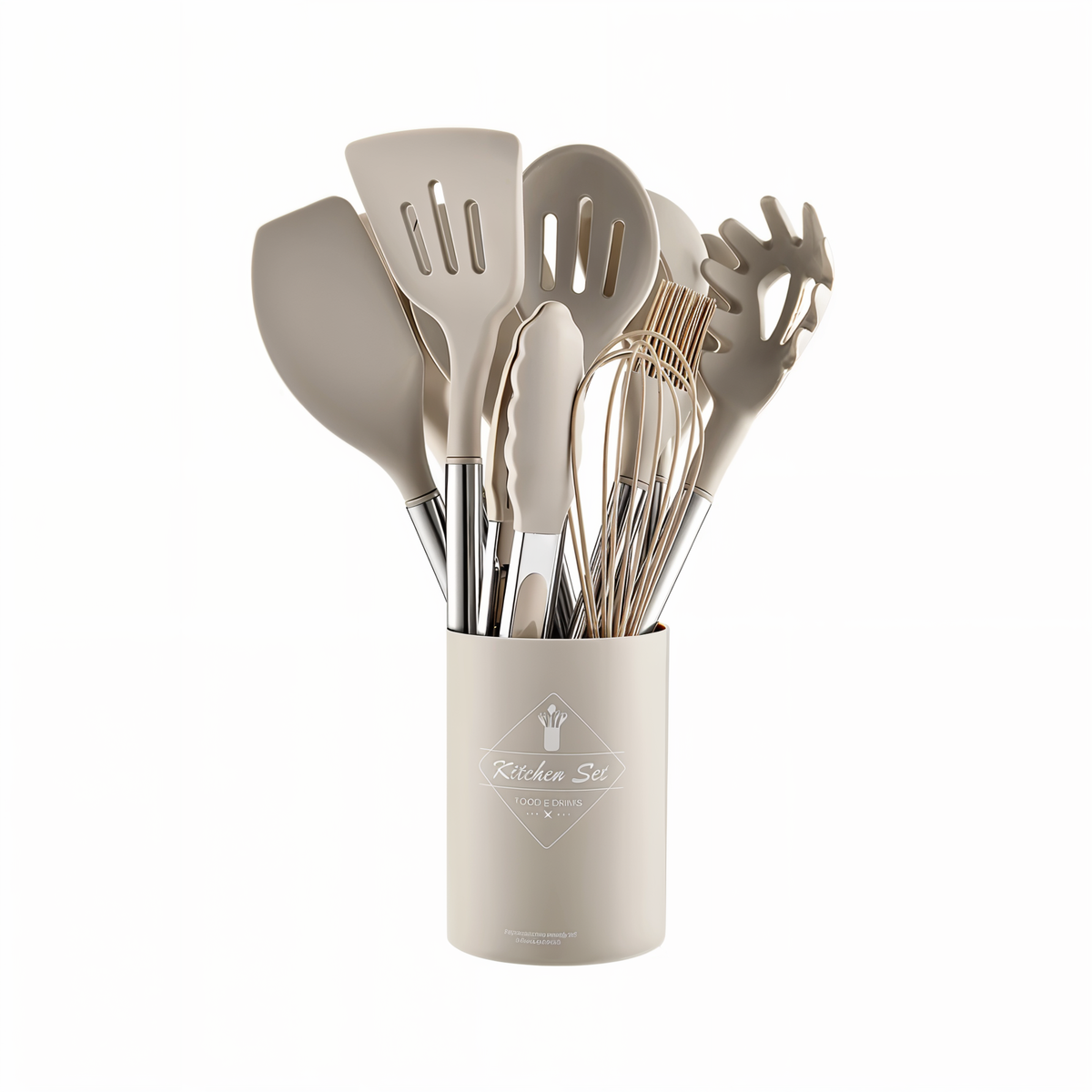 Cooking Utensil Set 12-Piece Silicone Steel Handles Heat Resistant Non-Stick Safe Tools with Holder Spatula Whisk Tongs Ladle for Home Kitch