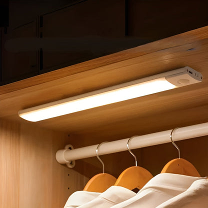 Motion Sensor Under Cabinet LED Light Bar Rechargeable Wireless for Kitchen Closet Wardrobe USB-C Aluminum White 12-16 Inch Slim Profile