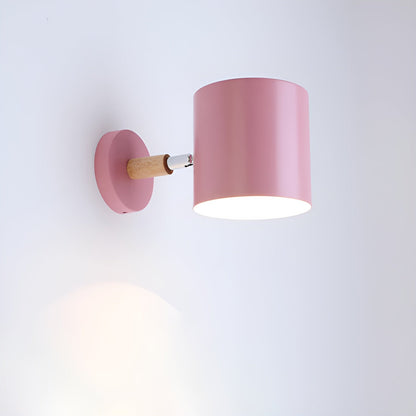 Adjustable Bedside Sconce Light Metal Wood 5 in Pink Reading Lamp Bedroom Nursery Guest Room Wall Mount Fixture for Nightstand Indoor Modern