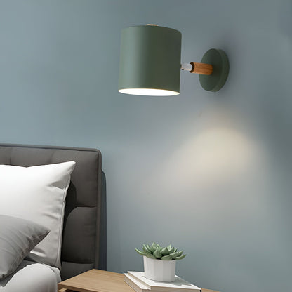 Adjustable Bedside Sconce Light Metal Wood 5 in Pink Reading Lamp Bedroom Nursery Guest Room Wall Mount Fixture for Nightstand Indoor Modern