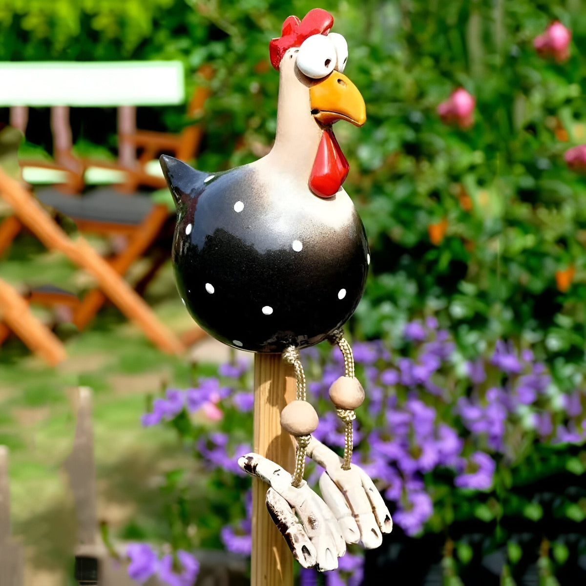Whimsical Garden Statues | Large Resin Chicken Ornament with Vibrant Eyes | Durable Outdoor Decoration for Unique Charm