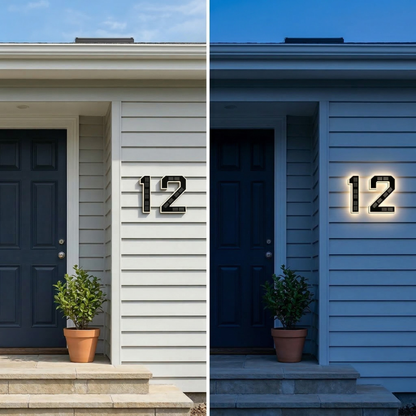 Solar-Powered Illuminated House Number Sign Auto-On Dusk LED Address Plaque Weatherproof Outdoor for Home Entrance 0-9 A-D